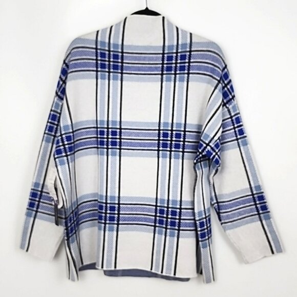 Tahari Women's Knit Blue White Plaid Pullover Sweater Mock Neck Size 1X - Picture 2 of 9